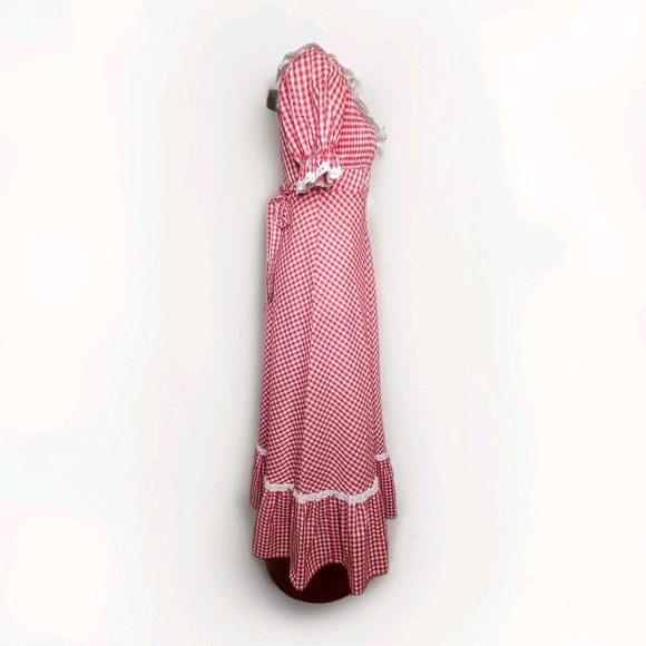Vtg Jody T Of California Red Gingham Maxi Cottage Prarie Puff Sleeve Dress 70s - Picture 5 of 8
